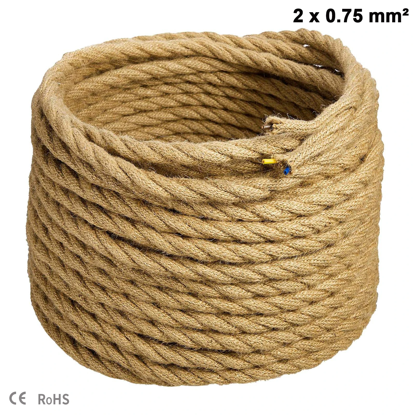 Cable trenzado de 2 núcleos de 0,75 mm2, cuerda de cáñamo, Cable eléctrico de estilo Retro, Cable de lámpara Vintage de cobre, luz colgante de alambre textil tejido