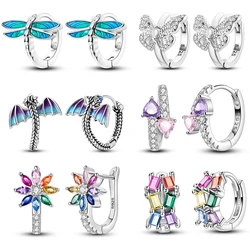 Real 925 Sterling Silver Colorful Dragonfly Butterfly Animal Earrings For Women Exquisite Birthday Anniversary Jewelry Gifts