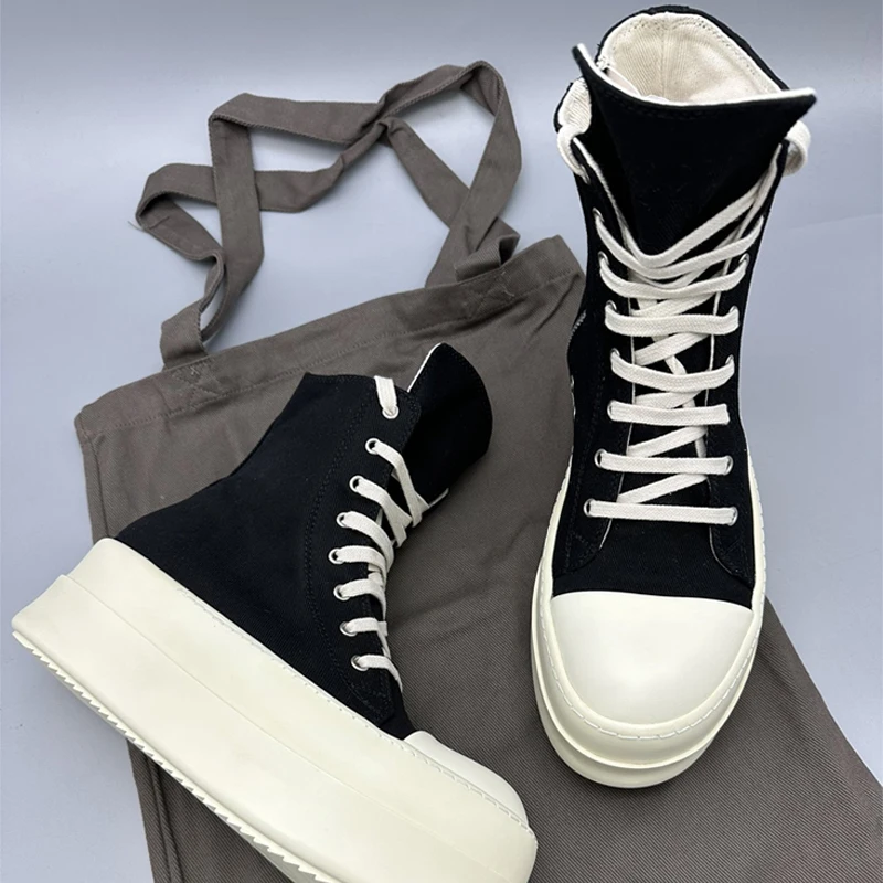 Men's Casual Shoes Height Increasing Canvas Shoes for Man Lace-up Women's Sneakers Black Solid Men's Sneakers