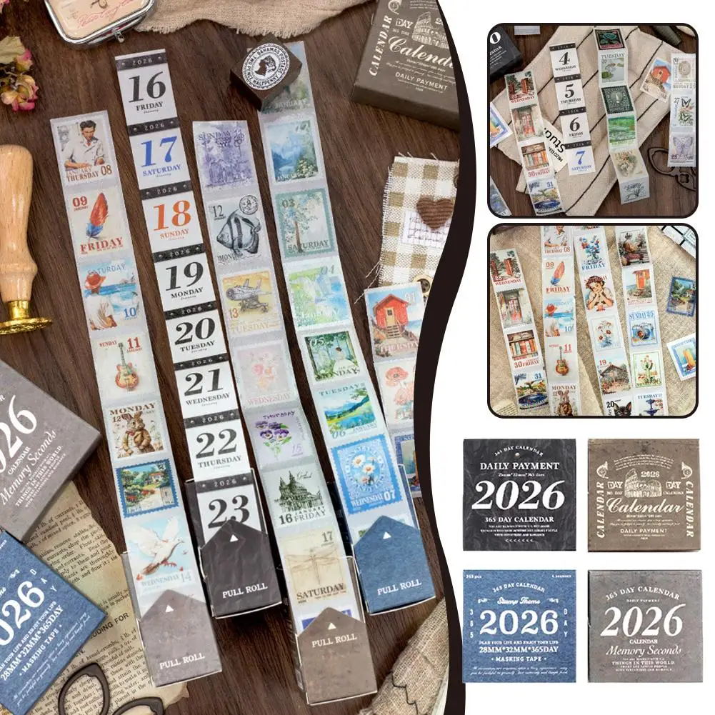 

365 Days Daily Payment One Sticker Paper Tape Per Day Retro Art Digital Stamps Four Season Hand Account Daily Notes Hand Tear