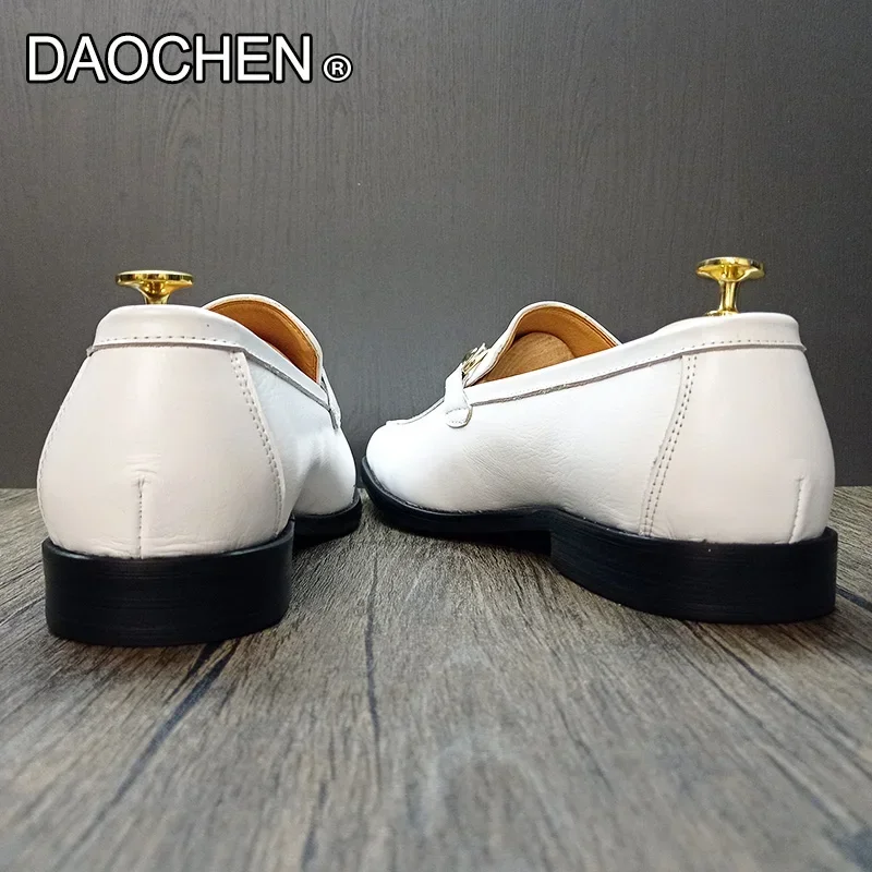 LUXURY BRAND MEN LEATHER SHOES BLACK WHITE MEN DRESS CASUAL SHOES SLIP ON WEDDING OFFICE SUMMER HORSEBIT LOAFERS FOR MEN