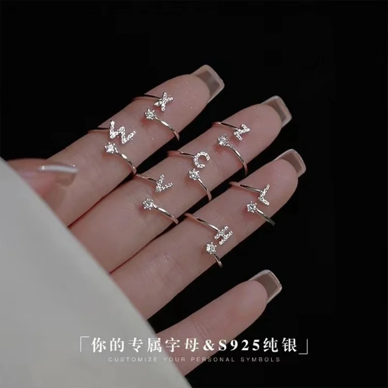 

Buyee 925 Sterling Silver Female Letter Ring White Zircon Open Ring Finger for Women Fashion Fine Jewelry Circle Gift
