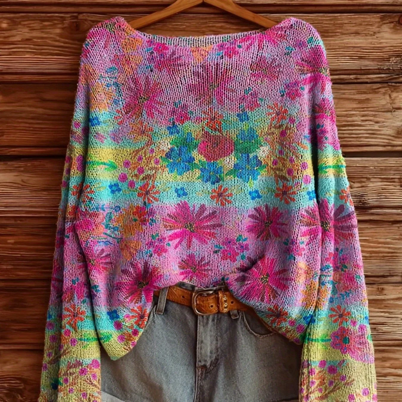 

Повседневные вязаные свитера с цветочным принтом для женщин, модный пуловер, свободный свитер с длинными рукавами, модные уличные джемперы, топы