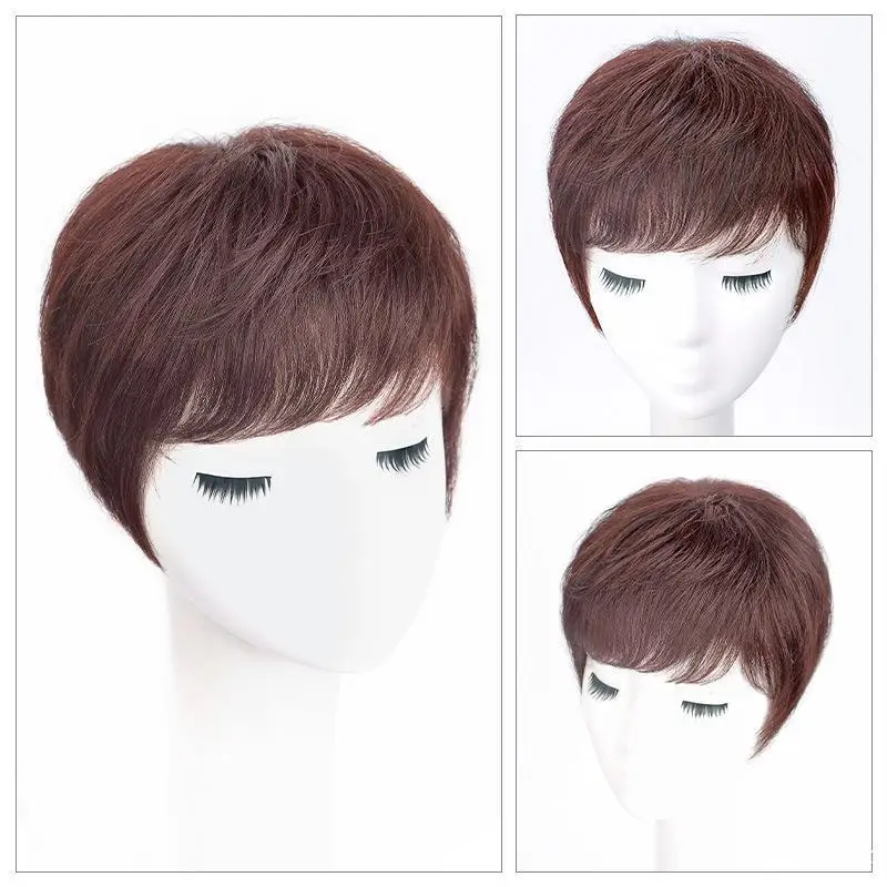 Cabelo branco cobrindo peruca de uma peça de cabelo humano real suplemento de cabelo leve peruca sem costura para mulheres estilo de cabelo curto