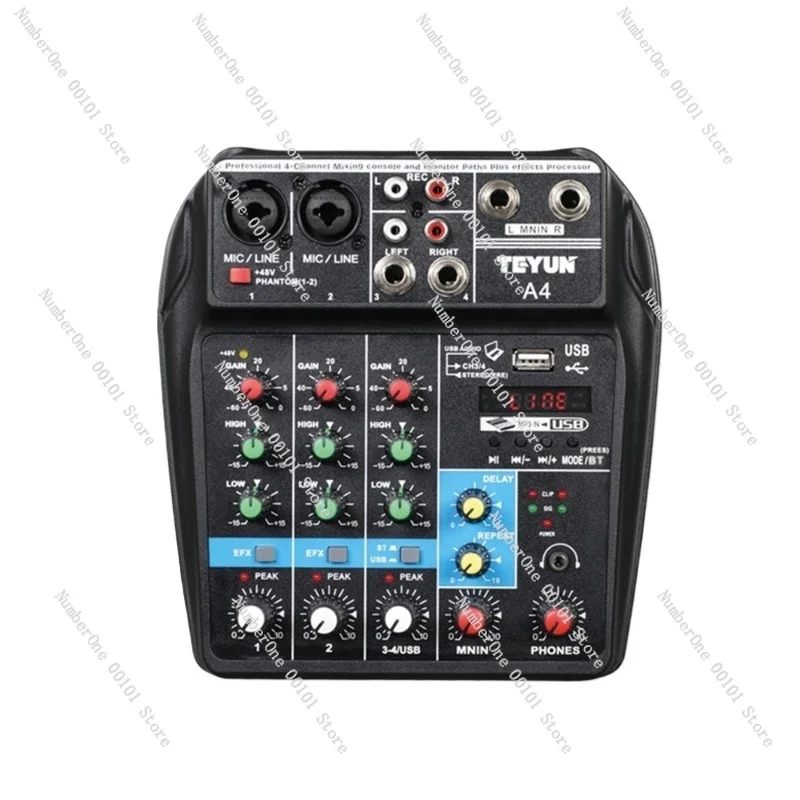 

4-Way Mixer Home Computer Stage Mixer Audio Mixer Small USB with Sound Card Special Effect Bluetooth DJ