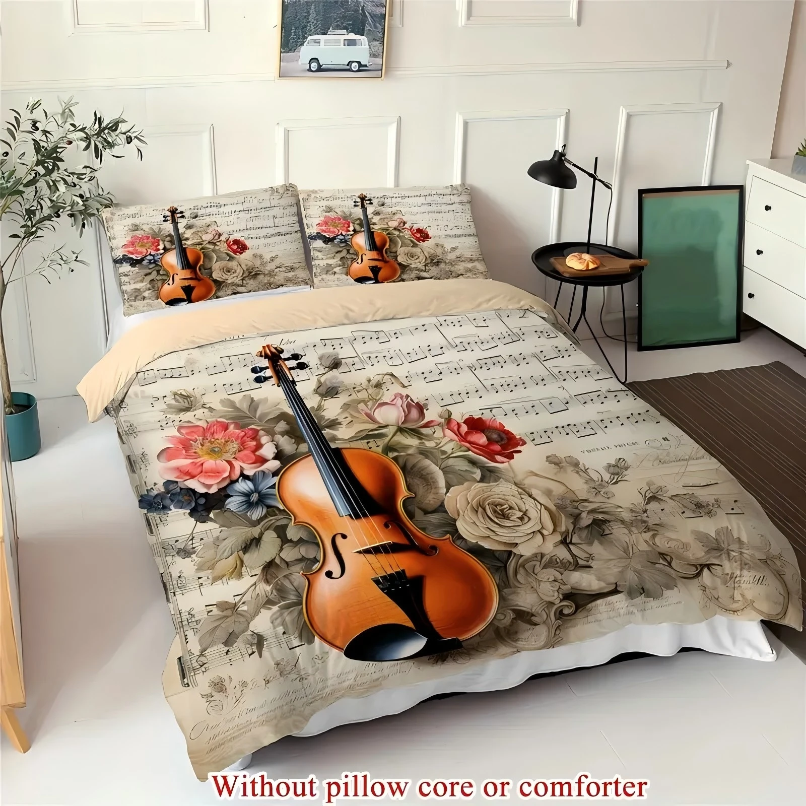 

Violin Score Rose 3D Printed Bedding Set Pillowcase Classical Music Art Retro Style Quilt Cover Home Textiles Duvet Cover Set