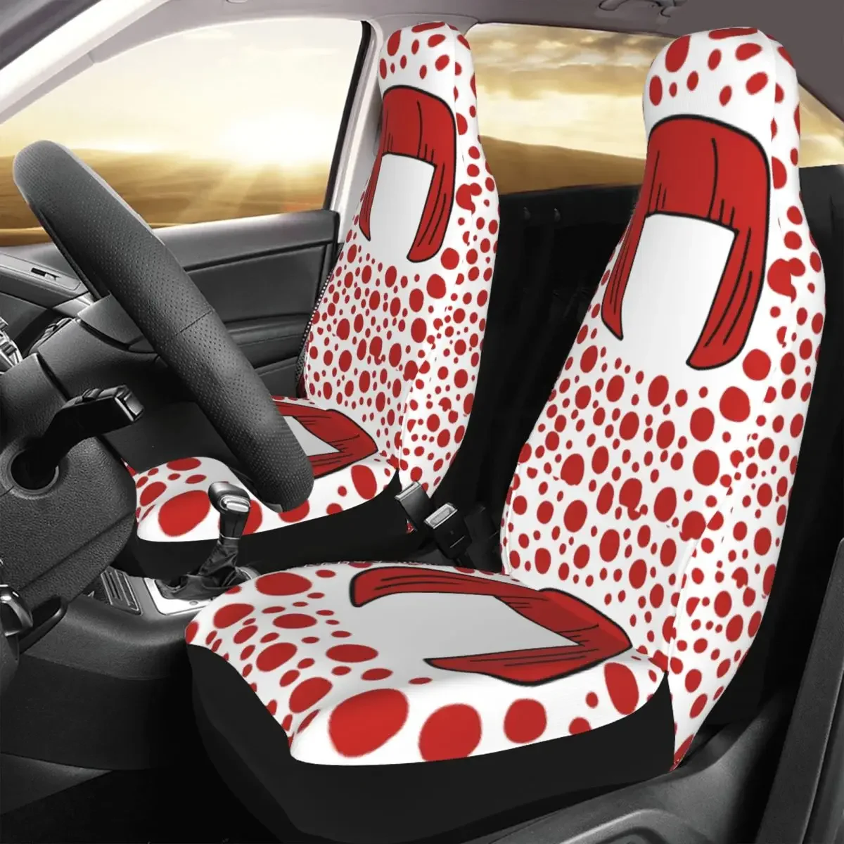 Yayoi Kusama Pumpkin Universal Auto Car Seat Covers Universal Fit for SUV Van Aesthetic Polka Bucket Seat Protector Cover 2 PCS