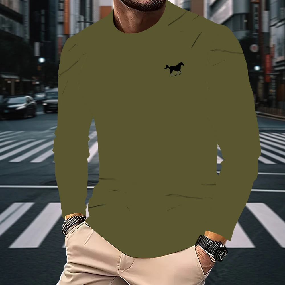 

Simple Solid Color Print Men's Long-Sleeve T-shirt Outdoor Run Fitness Sports Tee Summer Fashion Breathable Crew Neck Pullover