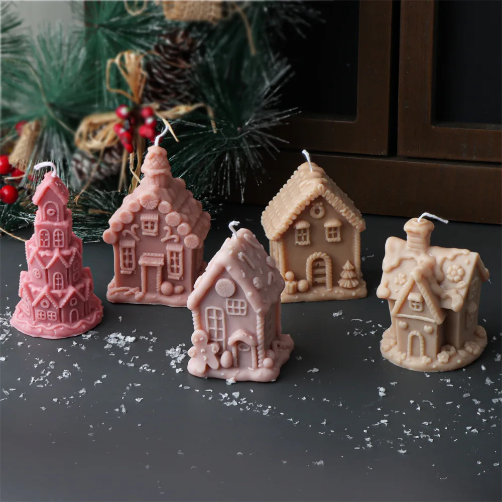 Kerst Kasteel Cottage Kaars Siliconen Mal Snoep Huis Geometrische Aromatherapie Kaars Gips Hars Mal Kerst Decor Cadeau