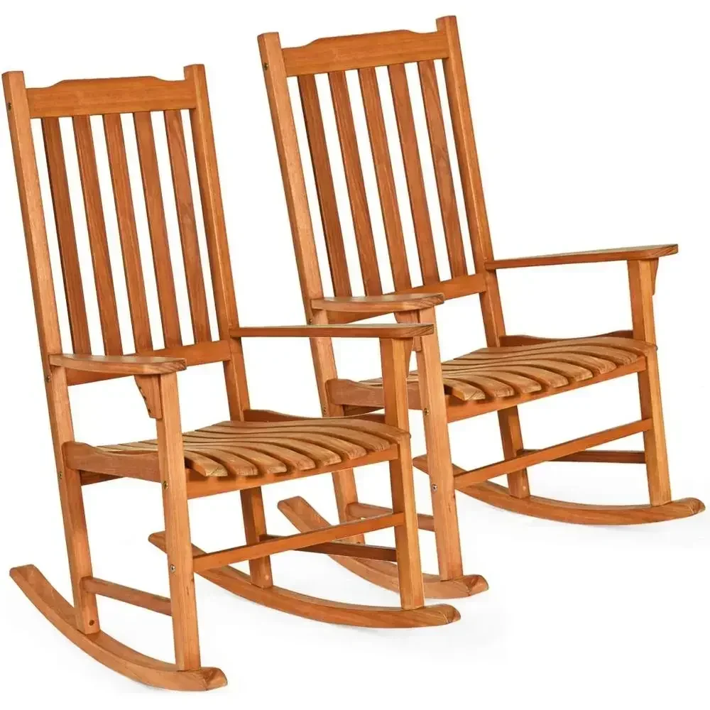 Elegant Eucalyptus Wood Rocking Chairs, Suitable for Outdoor and Indoor, Natural Finish, Ideal for Porch, Patio, Deck, and Garde