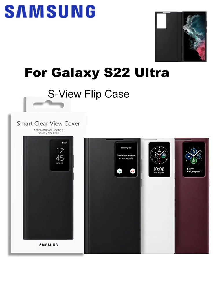 Oryginalne etui Samsung Galaxy S22 Ultra S-View Flip Case SM-S908 Wysokiej jakości inteligentne etui z przezroczystym okienkiem do Galaxy S22Ultra — zdjęcie produktu 7