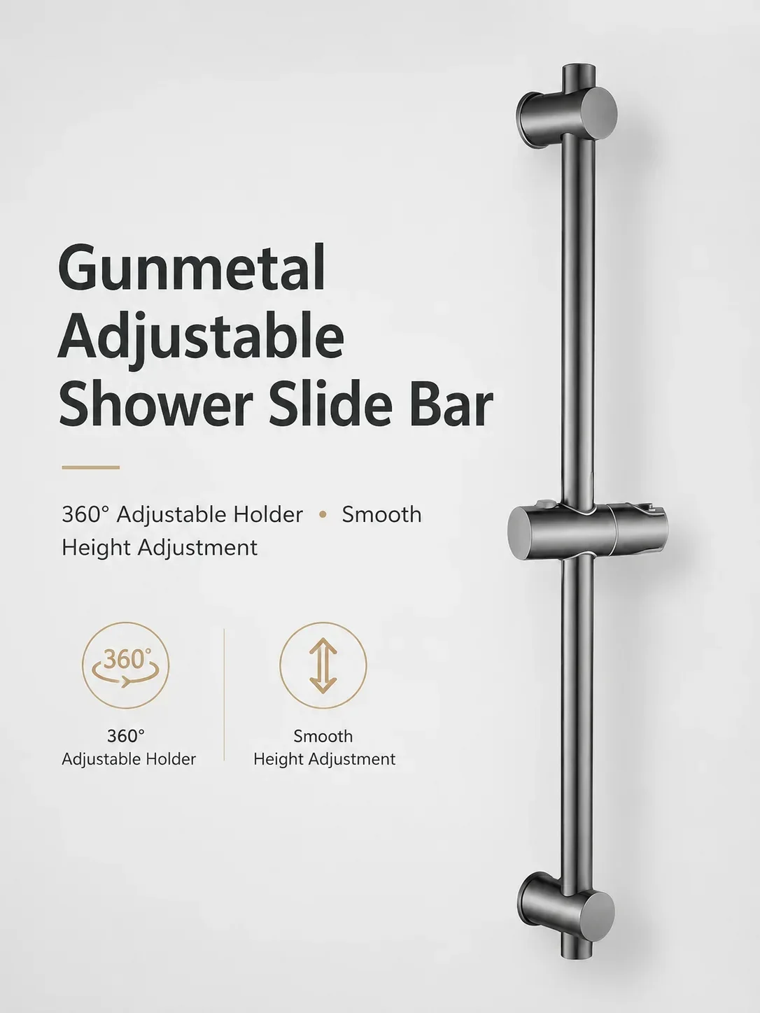 SUS304 Stainless Steel Shower Slide Bar Drill-Free Wall Mount Adjustable Handheld Shower Head Holder Rail for Bathroom