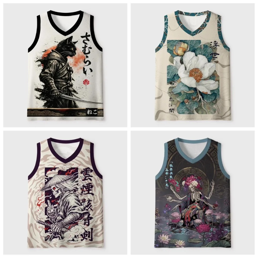 Retro White Peony Pattern 3D Printed Men's V-neck Vest Fashion Trend Leisure Breathable and Quick-drying Outdoor Sports Clothing