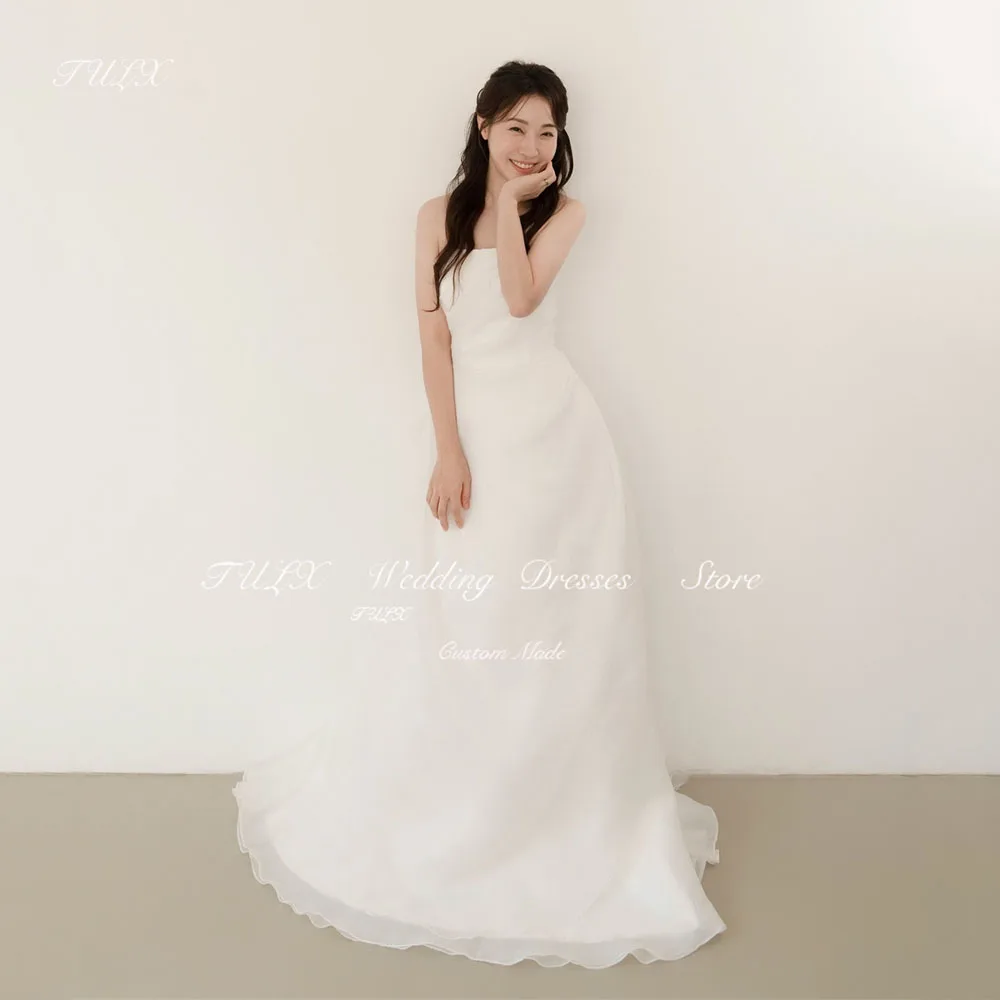 TULX Ivory Strapless Organza Korea Wedding Photo Shoot Dress Elegant Mermaid Long Bridal Gowns Corset Back Custom Made 웨딩드레스