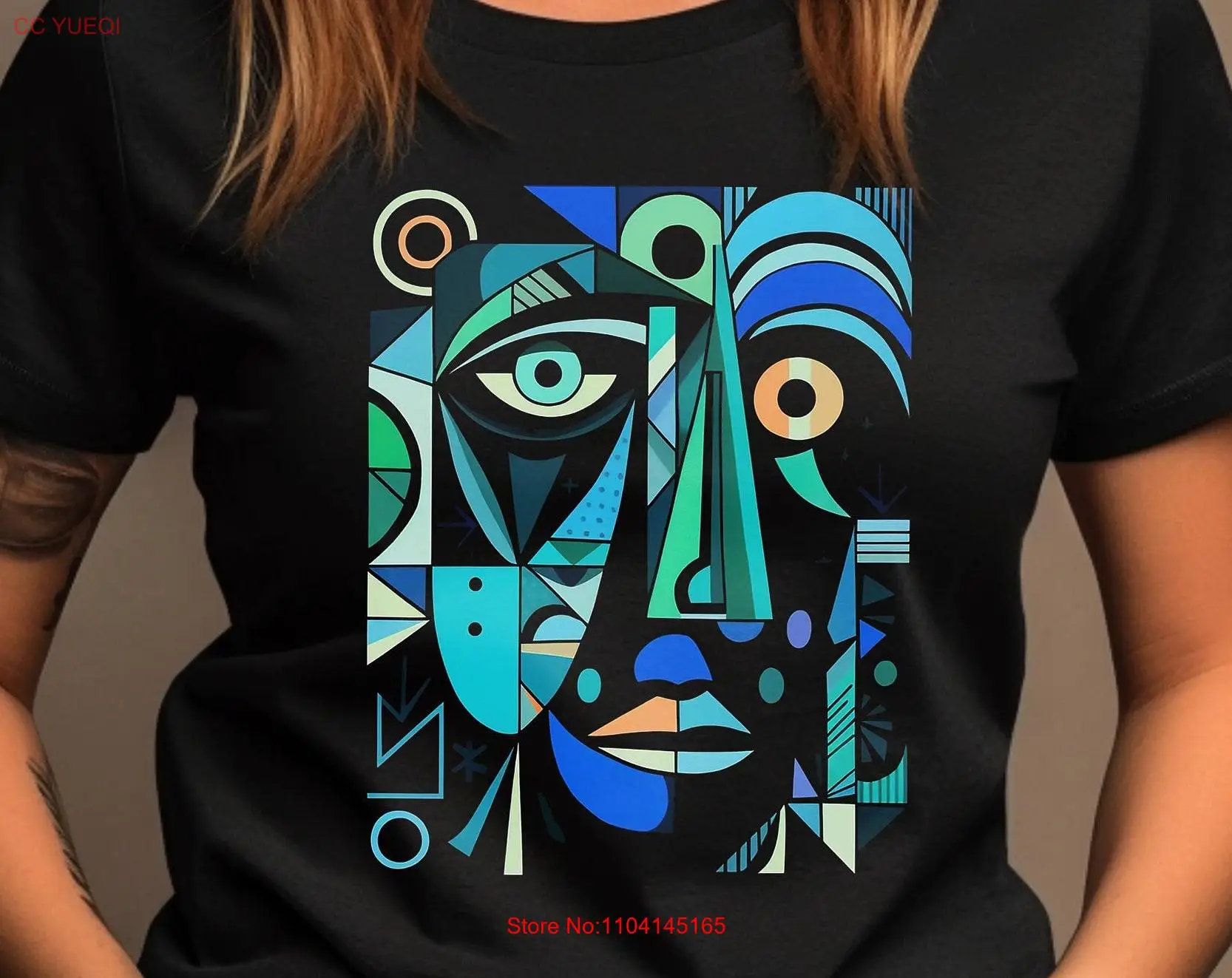 Abstract Portrait T Shirt Cubist Art Modern 2 long or short sleeves