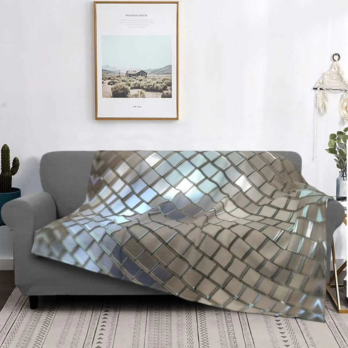 

Shiny Silver Disco Ball Pattern Blankets Fleece Print Retro 70s Portable Super Warm Throw Blanket for Bed Couch Bedding Throws