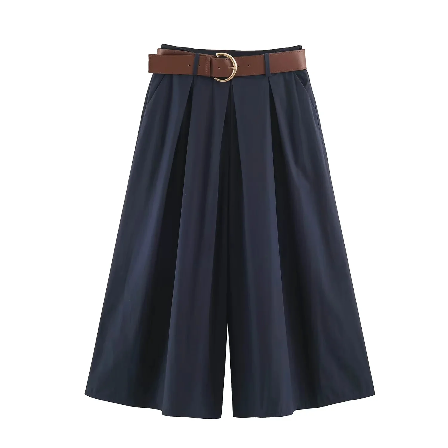 Women's 2026 Wide‑leg trousers High Waist Pleated Wide Leg Pants with Removable O Ring Buckle Belt Loose Casual Trousers
