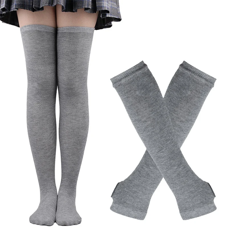 1 Set Frauen Gothic Punk Über Knie Lange Streifen Socken Arm Hülse Handschuhe für Mädchen Oberschenkel Hohe Baumwolle Socken Süße nette Weihnachten