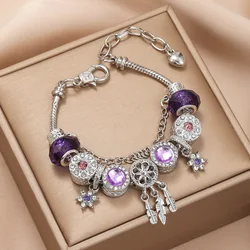 Fashionable Fantasy Purple Dream Catcher Six Star Bracelet for Women