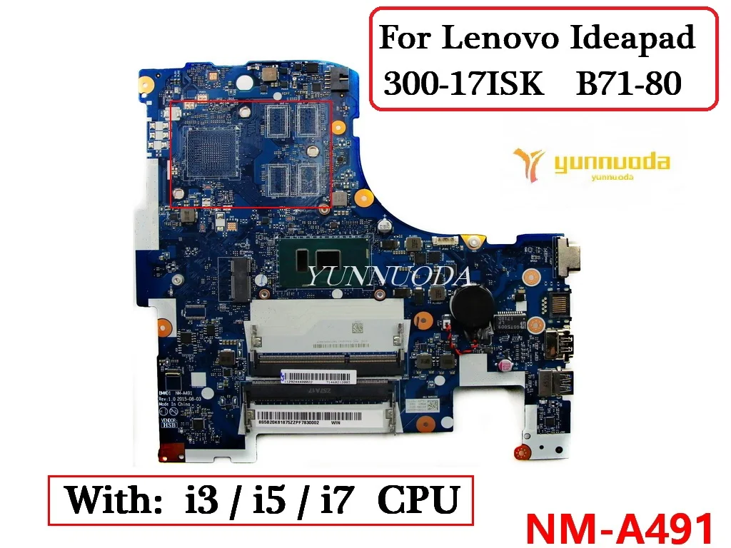 

Женская материнская плата для ноутбука Lenovo Ideapad 300-17ISK с процессором i3 i5 i7 5B20K61875 5B20K61880 100% протестирована