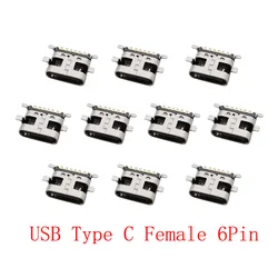 10Pcs USB Type C Female Jack 6 Pin Solder Connectors SMD Type C Socket Charging Port Adapter For Electronic Repair Replacement