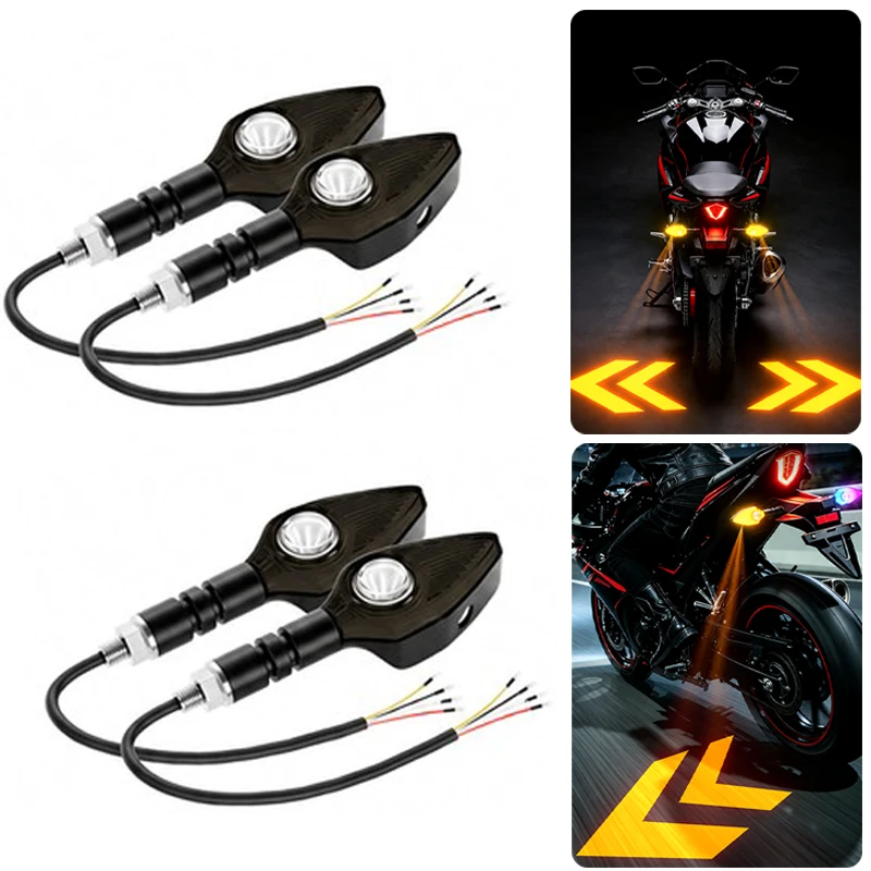 2pcs Motorcycle Led Turn Signals Light Color Projection Lamp Indicators Flashing Rear Tail Brake Flasher Light Running Light