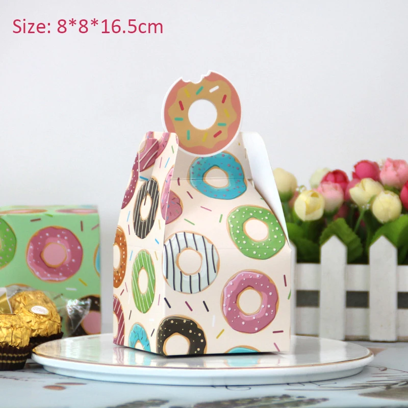 6PCS Donuts Gift Bags Candy Cookies Packaging Supplies DIY Kraft Paper Boxes Kids Gift Birthday Wedding Party Decoration