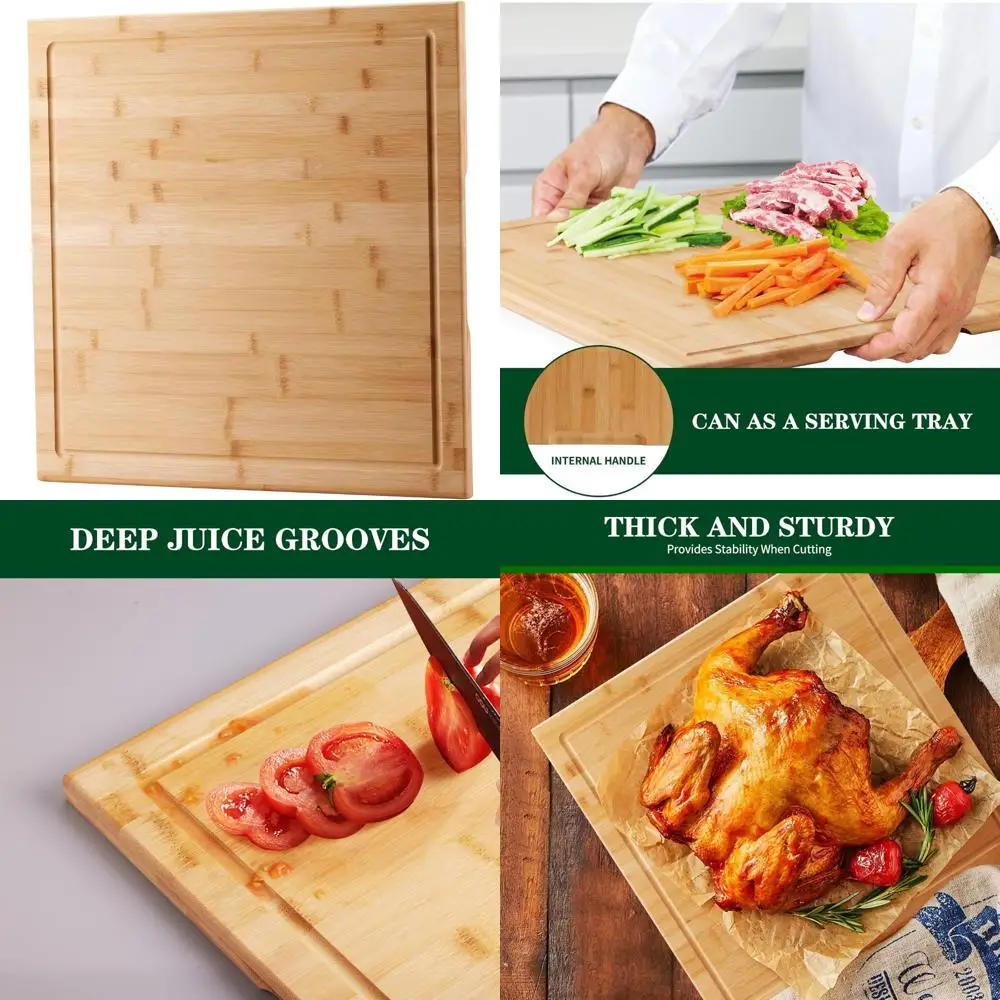 

Large 20x20 Inch Bamboo Chopping Board Square Kitchen Cutting Board for Meat, Vegetables, BBQ, and Juicing Needs