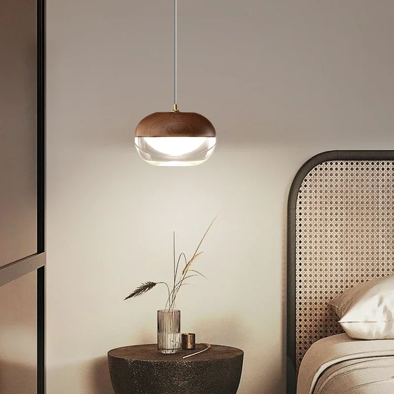 Nordic Individual Luxury Wood Glass Pendant Lights Simple Modern LED Indoor Lighting Bedroom Bedside Restaurant Bar Cafe Study