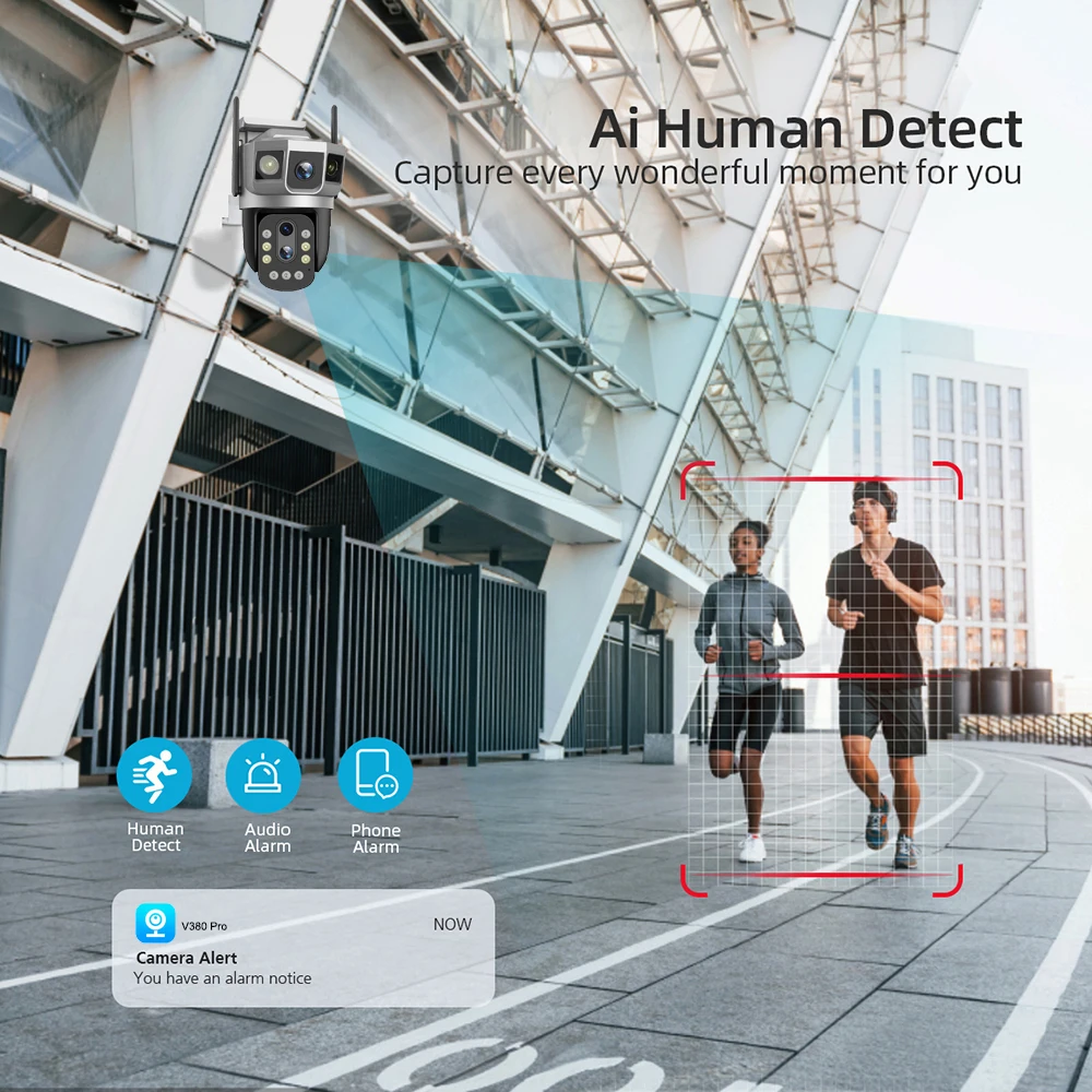 4G IP Camera With 4G Sim Card 12MP 6K Triple Screens Optical Zoom PTZ Motion Detect Color Night Vision V380 Pro Security Monitor