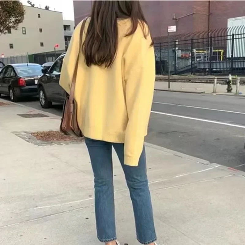 Fashion Female thicken Full Sleeve Loose Knitwear Autumn Winter Long Sweaters Cardigan Women Casual Sweater yellow Coats Outwear