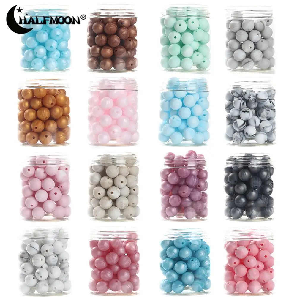 50Pcs Bottled Silicone Round Beads Baby Teething Beads 12mm Safe Food Grade Nursing Chewing Teether Jewelry Making Accessories