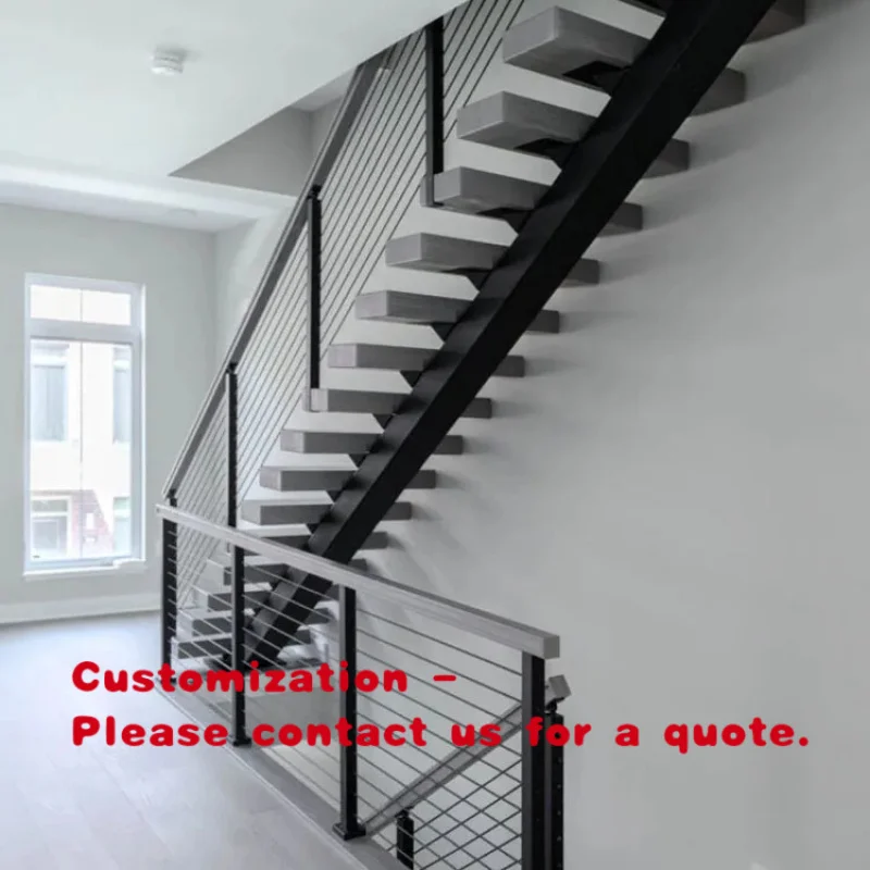 custom.Modern Prefab Floating Staircase with Solid Wood Treads Apartment Use-Indoor Stairs Design