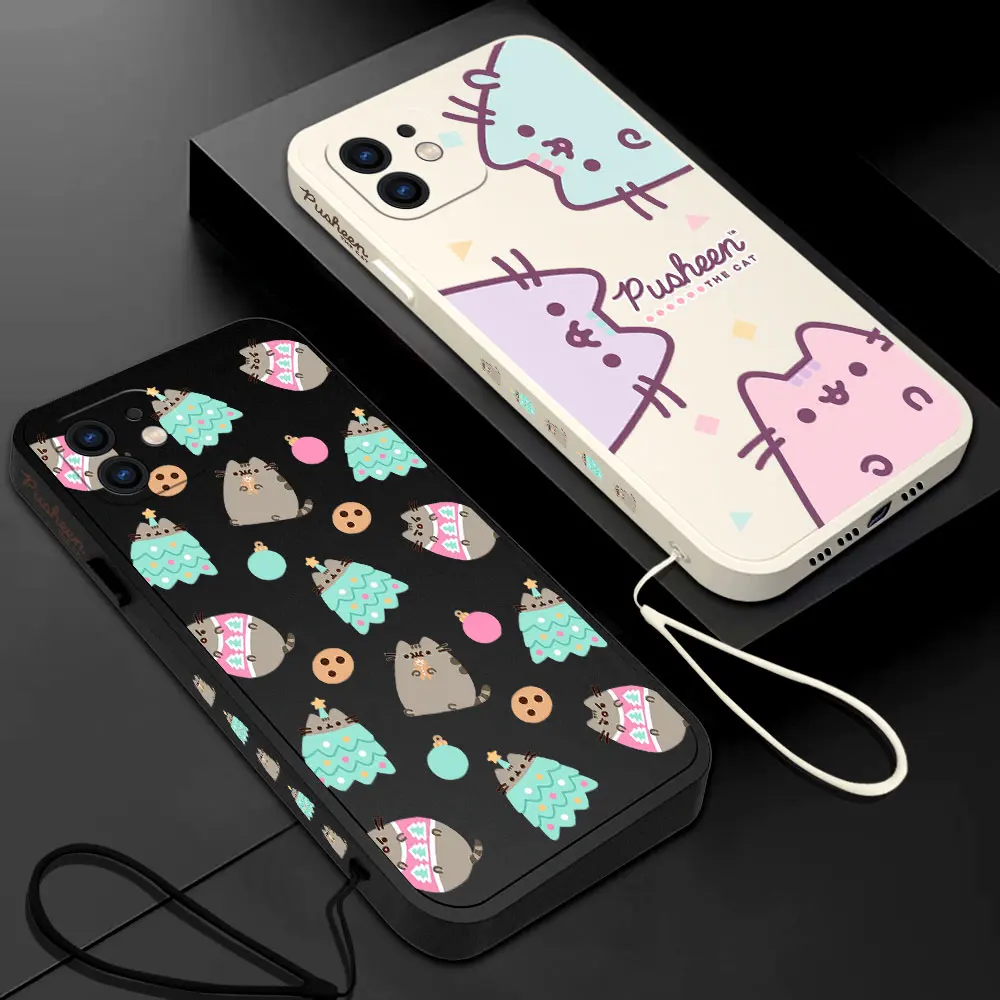 Cute Cartoon Cat P-Pusheens Phone Case For iPhone 15 14 13 12 11 Pro Max Mini X XR XSMAX SE 8 7 Plus Soft Liquid Silicone Cover