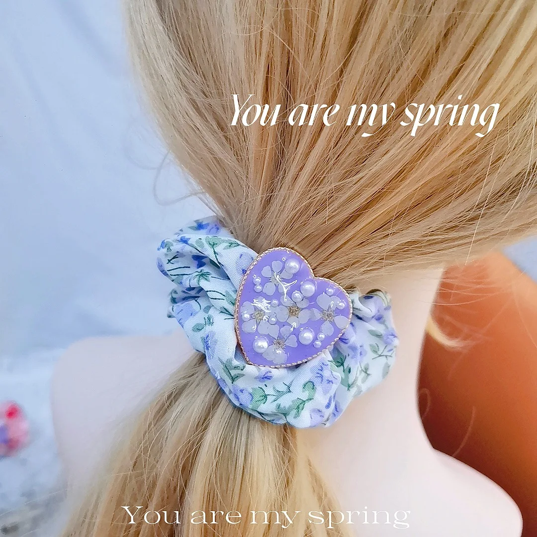 3168 Wholesale 1/5/10pcs Purple Gentle Crystal Resin Dried Flower Hair Ties Hair Clips Romantic Ropes Vintage Pastoral Style