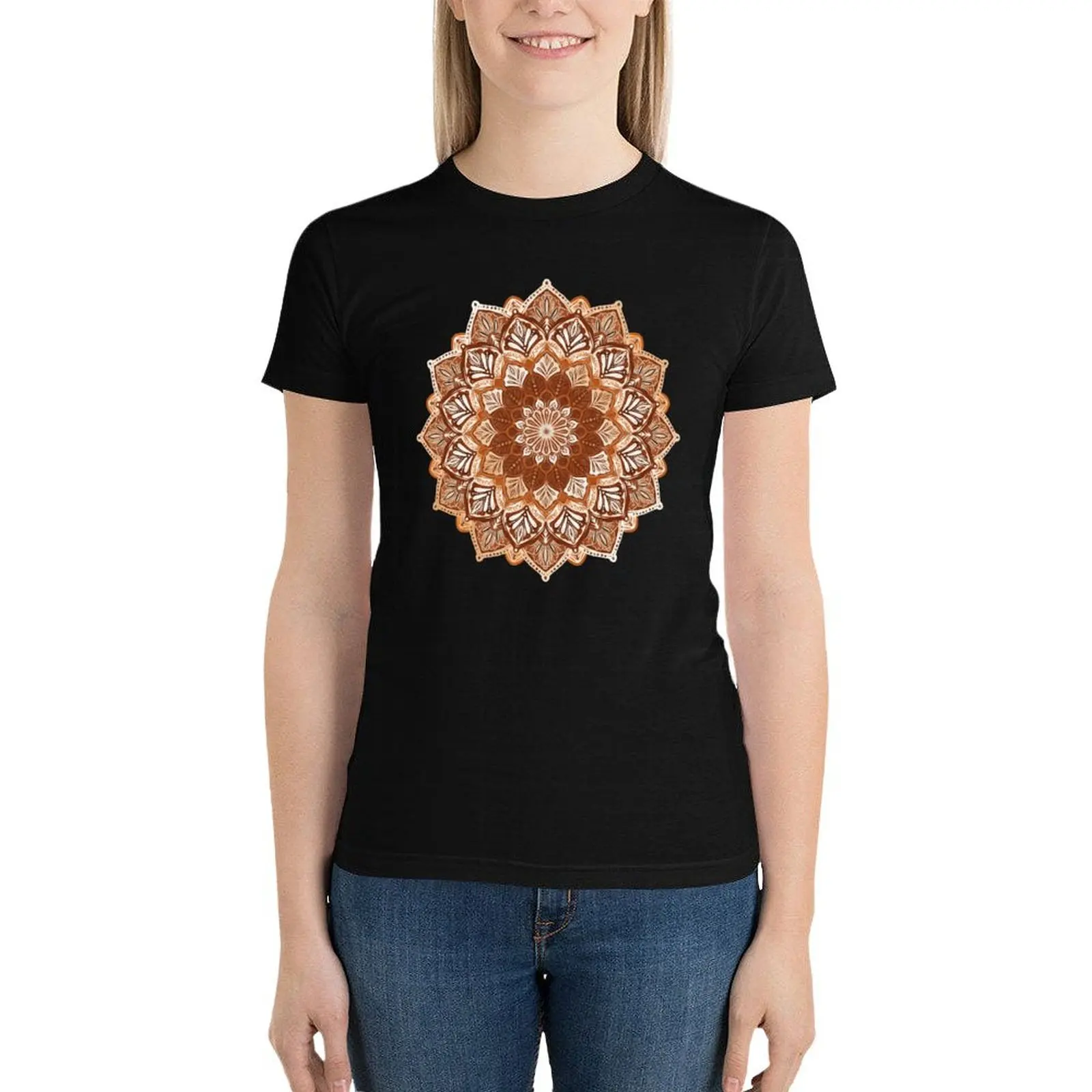 

Boho Mandala in Monochrome Brown and Cream T-Shirt kawaii clothes Aesthetic clothing Womens clothing