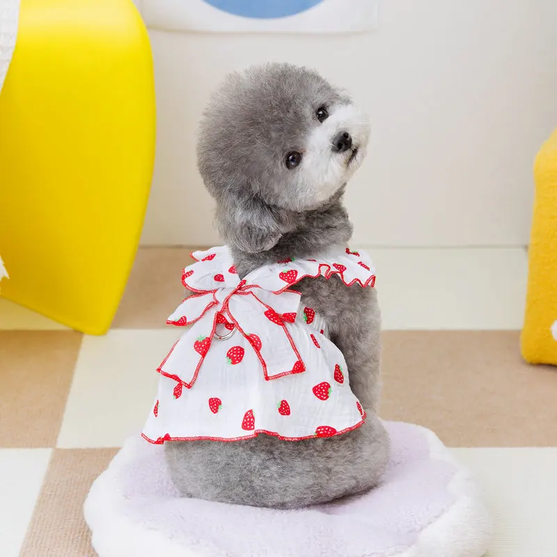 Erdbeer-Druck, Haustier-Hundekleid, 2026, Hundekleidung, niedliche Schleife, Sommer-Welpenkostüm, Chihuahua, französische Bulldogge, Kleidung, Katze, Hund, Badeanzug – Detail 16