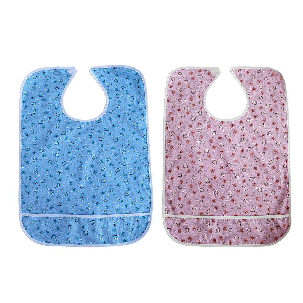 Waterproof Cotton Clothing Protector Bib Adult Eating Aid Apron with Crumb Catcher for Elderly Dining and Patient Care