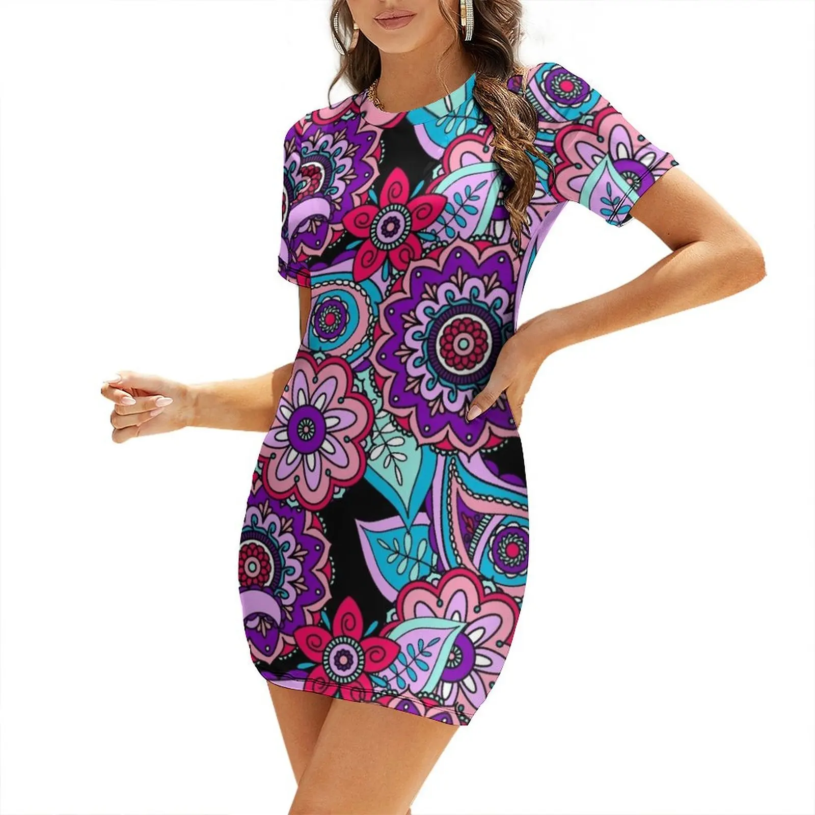 

Floral Paisley Short-Sleeved Dress women evening dress dress summer dresses women summer 2025 Long veiled dresses