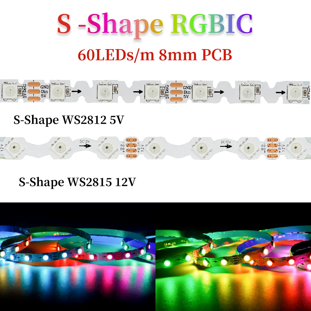 

WS2812B WS2815 Addressable Led Strip S Shape Bendable RGB Full color Light Tape 60LED/m for DIY Sign Letter Flexi Foldable Lamp