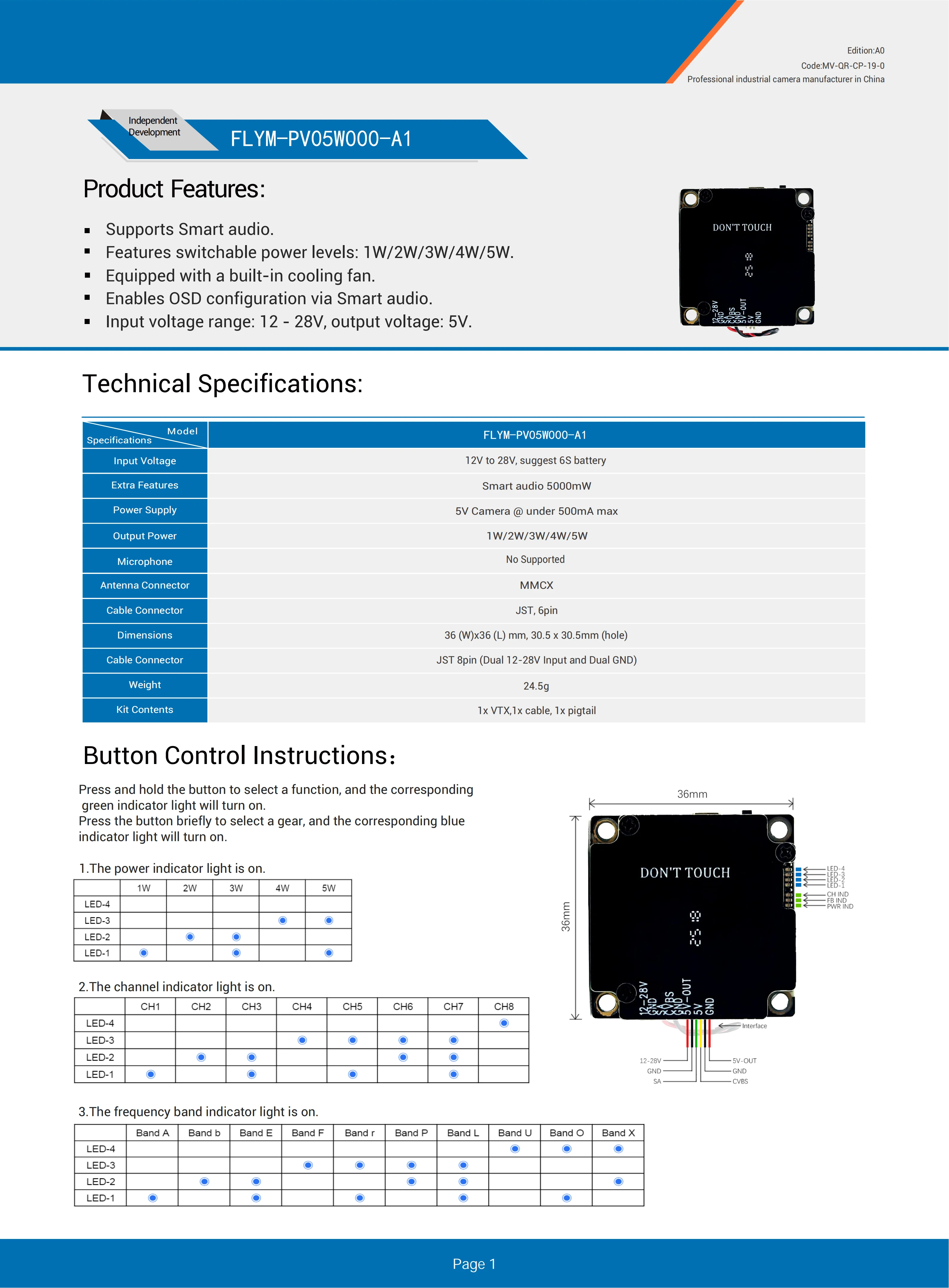 드론용 5W VTX 5.8GHz 80채널 전력 조절 가능 FPV 비디오 송신기