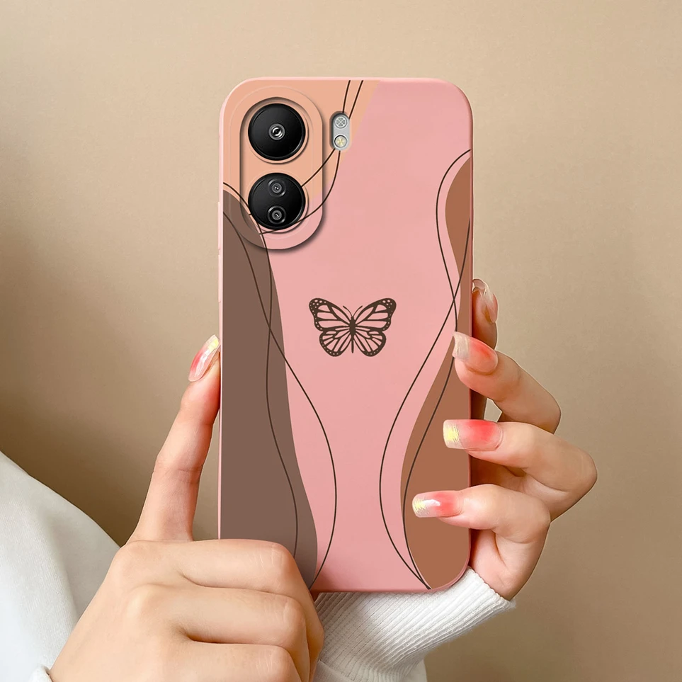 Casing ponsel cairan silikon lembut, pelindung ponsel bunga untuk Xiaomi Redmi 13C 4G, Funda tahan guncangan untuk Redmi13C redcocoque