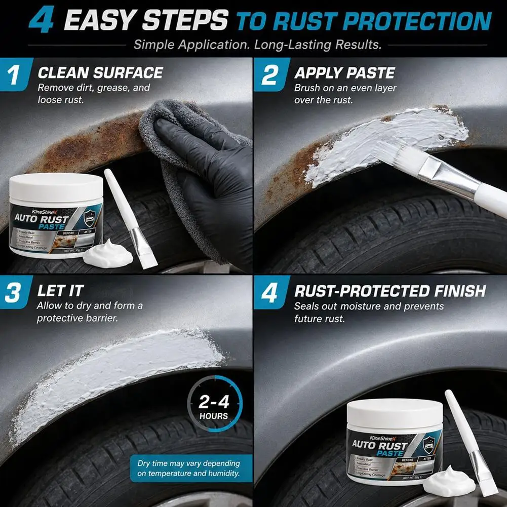 Car Rust Removal Cream Anti-Rust Metal Repair Paste with Brush Compact PET Jar Weatherproof Corrosion Guard for Auto Body Wheel