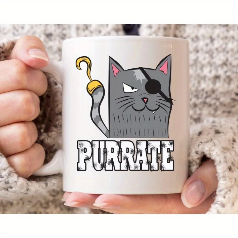 

Кружка Purrate Pirate Cat — забавная милая кофейная чашка для любителей кошек, сейф для микроволновой печи, идеальный подарок для мужчин, женщин и молодежи, белый