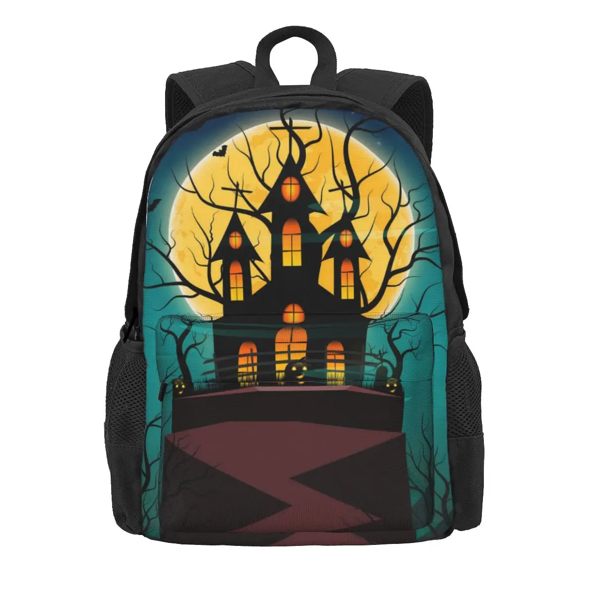 Halloween Night Haunted Mansion Backpack Pumpkin Haunted House Cycling Backpacks Boy Girl Large High School Bags Casual Rucksack