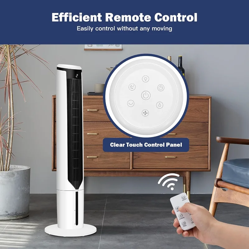 DORTALA 41-дюймовый башенный вентилятор, увлажнитель с испарительным воздушным охлаждением 3-в-1 с дистанционным управлением, светодиодный дисплей, таймер 9 часов, 4 пакетика льда, портативный