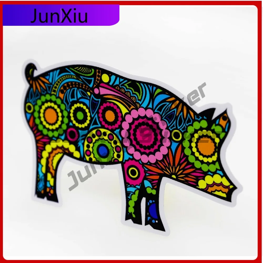 

Colorful Pig Sticker Flower Cup Cooler Vehicle Decal Anime Waterproof Vinyl Car Laptop Window Bumper