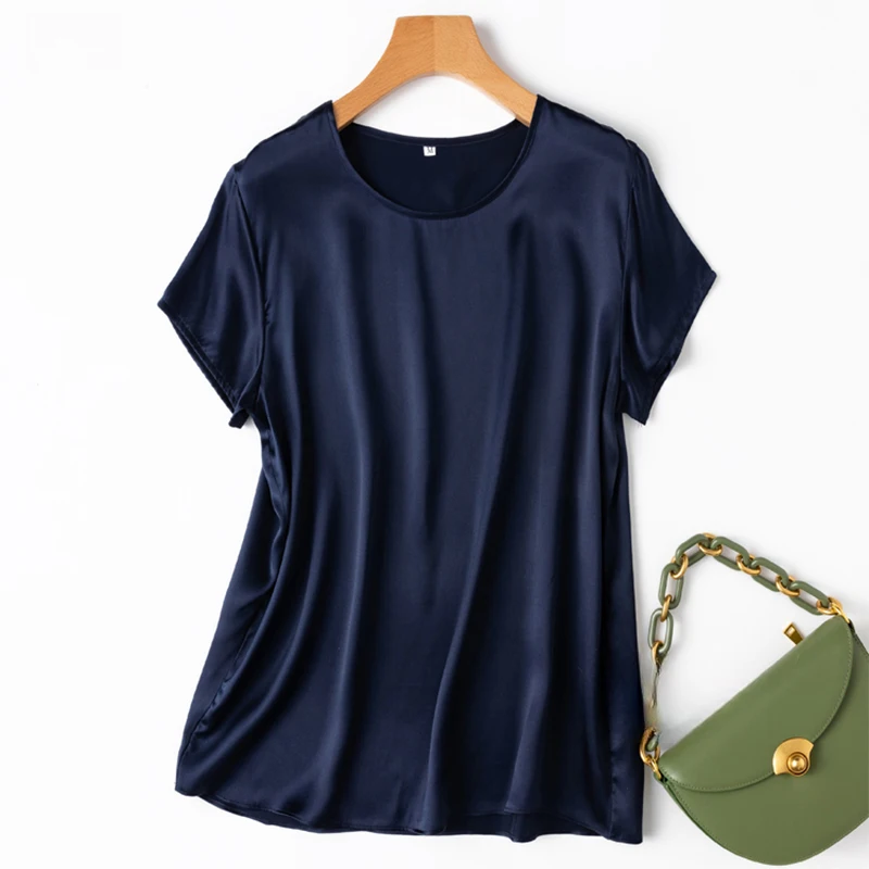 Women 100% Mulberry Silk 19 Momme half sleeve Crew Neck Top Shirt Blouse T-shirt More Colors M L XL MM4270