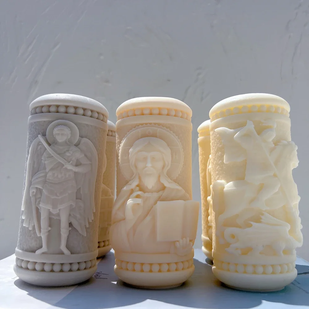 Six Designs Saint Candle Silicone Mold Catholic Statue Pillar Candle Mould Sculpture Soy Wax Home Decor Figure Home Art