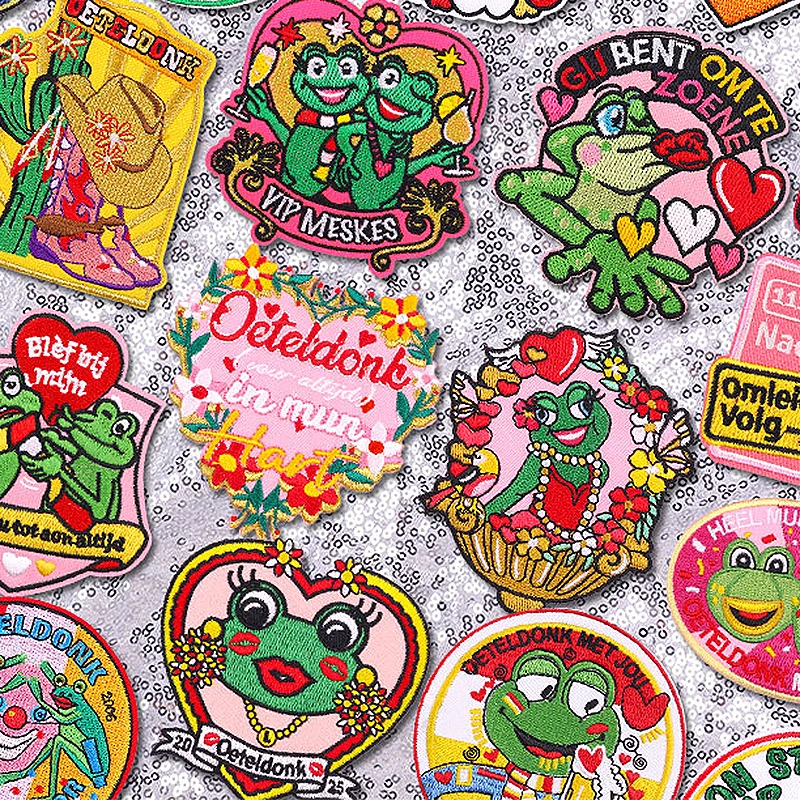 Niederlande Oeteldonk Neue Emblem Stil Eisen Auf Patches Für Kleidung Oeteldonk Karneval Frosch Stickerei Patches Für Kleidung Sticke